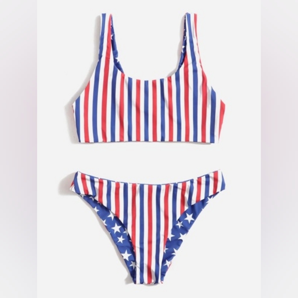 SHEIN Red, White, and Blue Striped Bikini